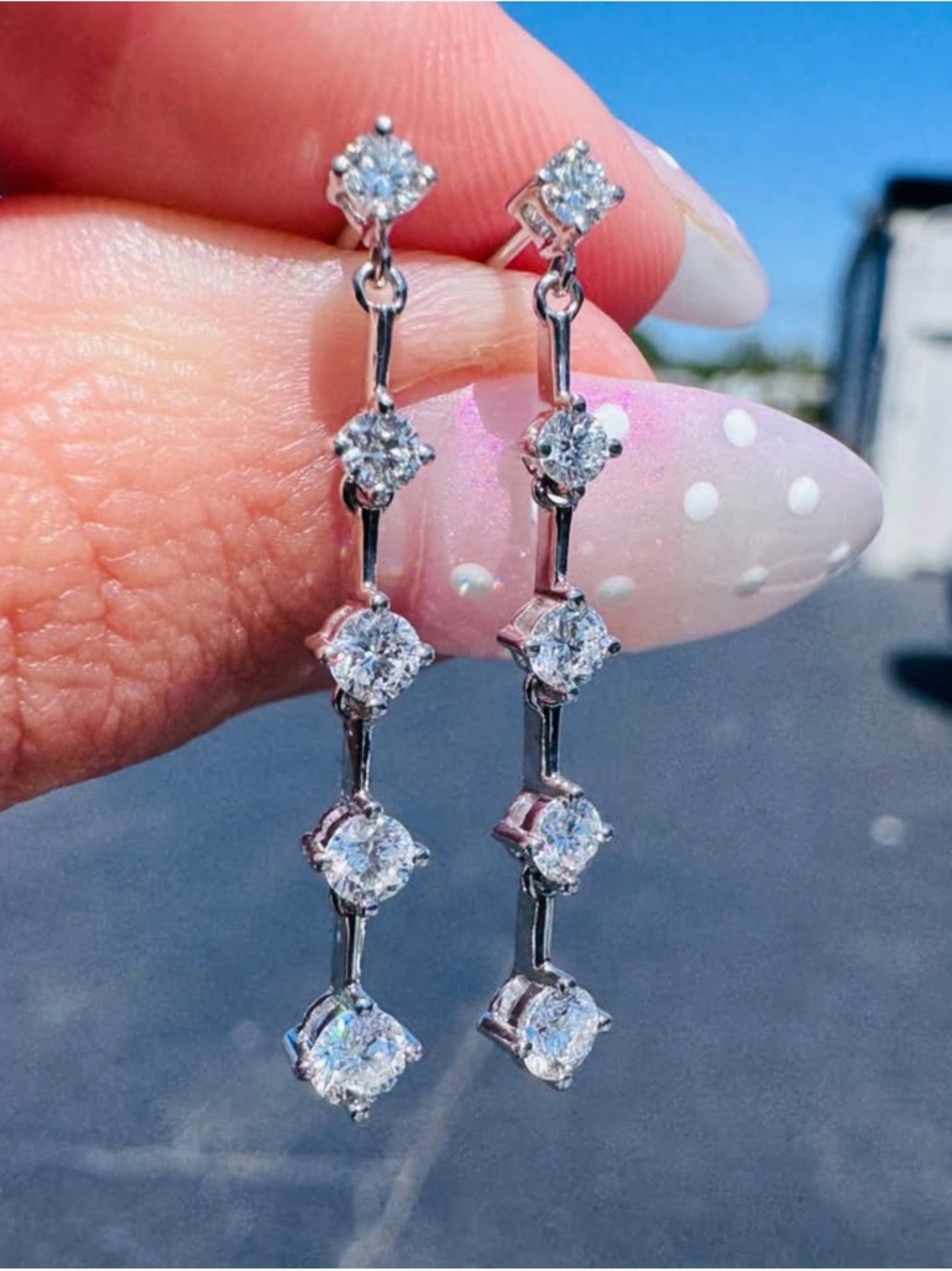 Lab diamond white gold drop earrings